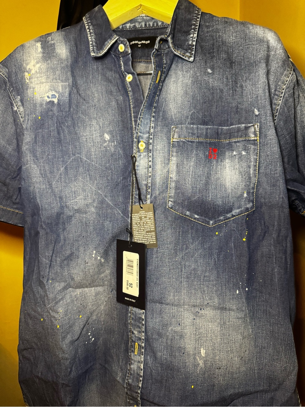DSQUARED2 Blue Distressed Denim Short-Sleeve Button-Down Shirt Men